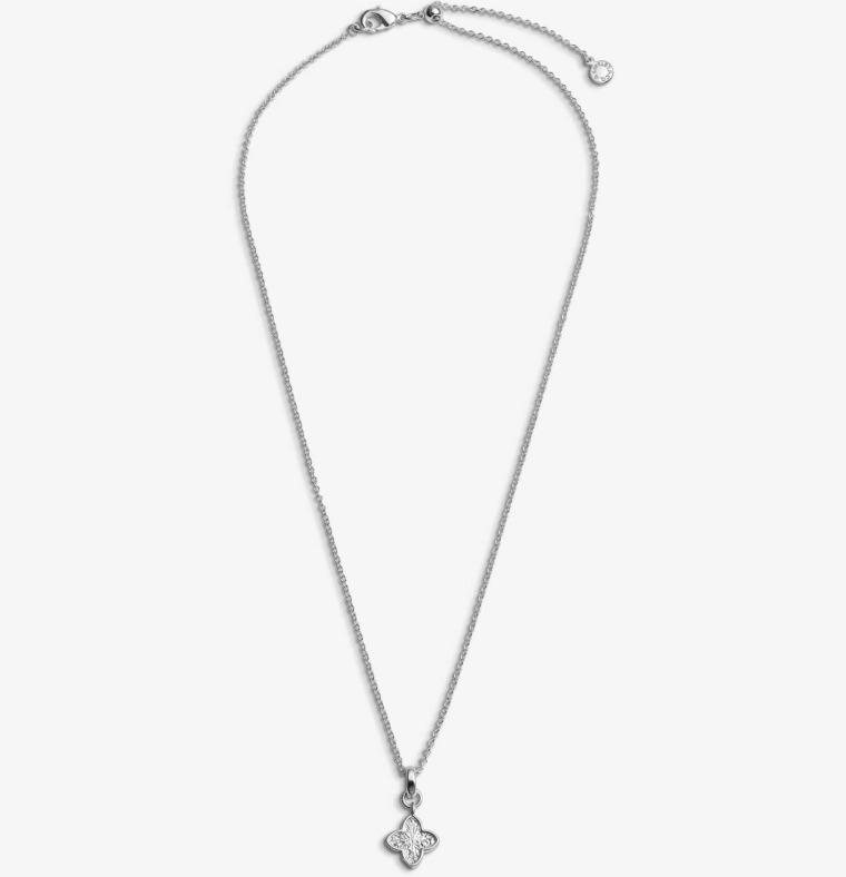 Signature Clover Collection Textured Clover Necklace In Silver Plating