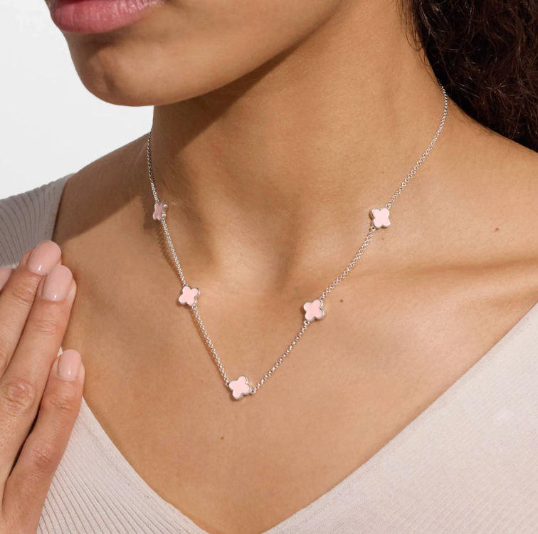Signature Clover Collection Pink Clover Necklace In Silver Plating