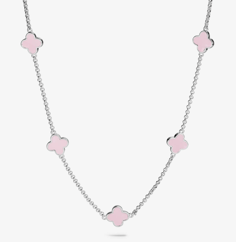 Signature Clover Collection Pink Clover Necklace In Silver Plating