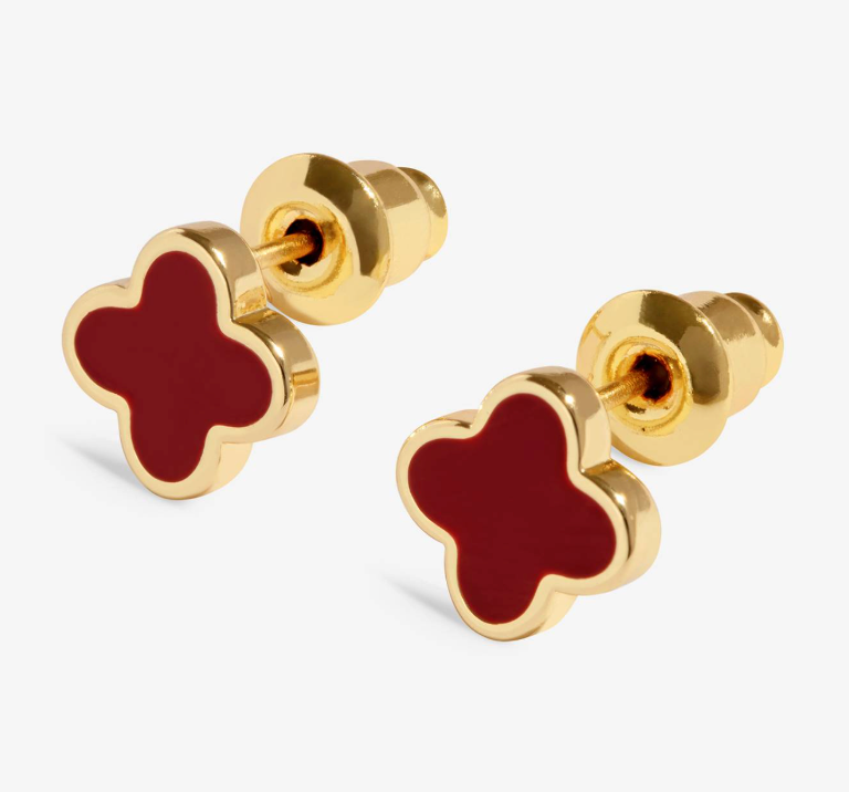 Signature Clover Collection Red Clover Stud Earrings In Gold-Tone Plating