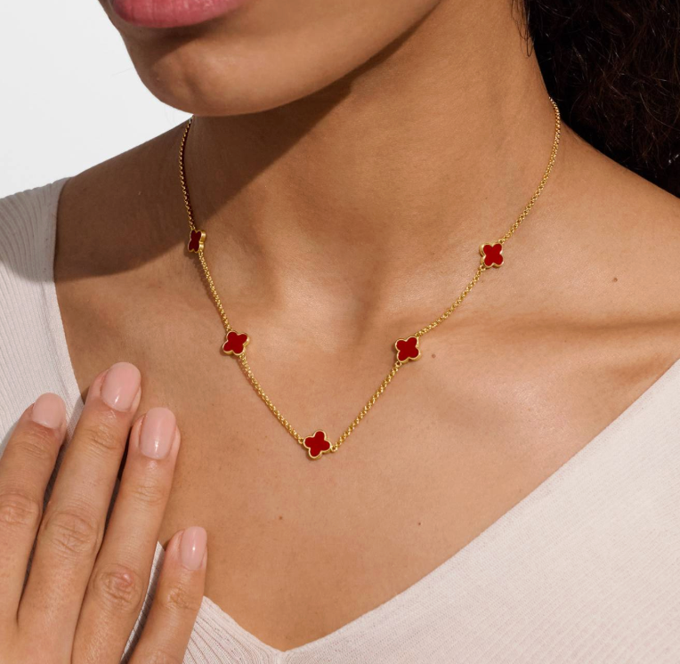 Signature Clover Collection Red Clover Necklace In Gold-Tone Plating