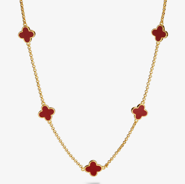 Signature Clover Collection Red Clover Necklace In Gold-Tone Plating