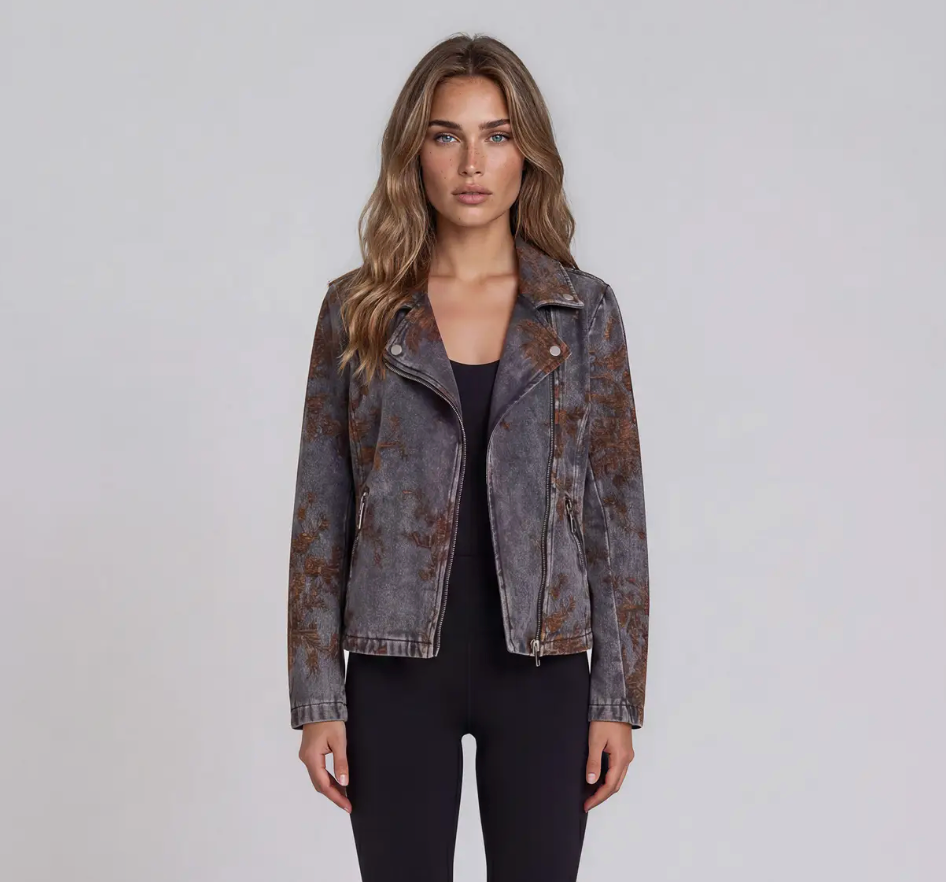 Burnout Velvet Denim Moto Jacket