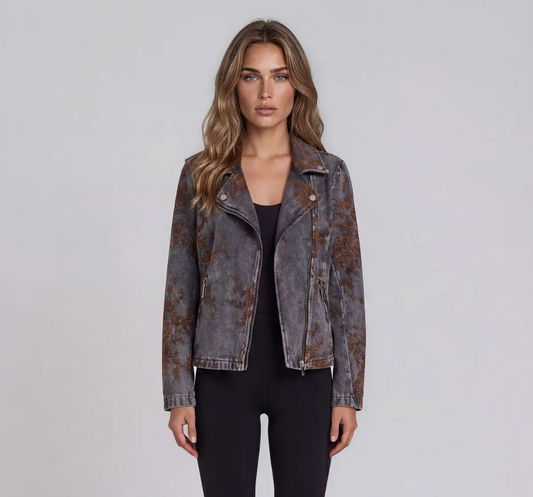 Burnout Velvet Denim Moto Jacket