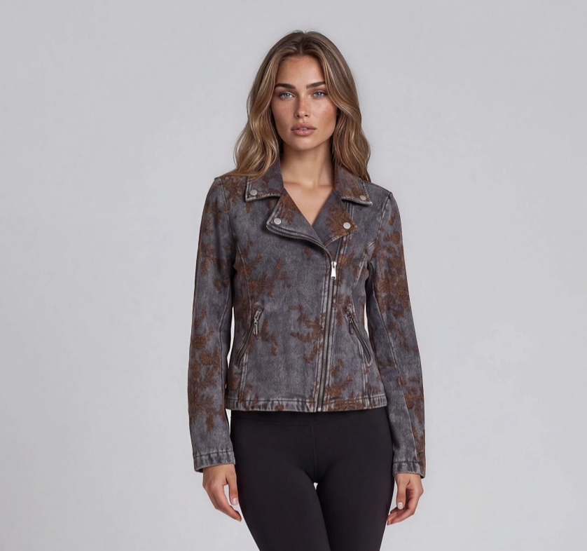 Burnout Velvet Denim Moto Jacket