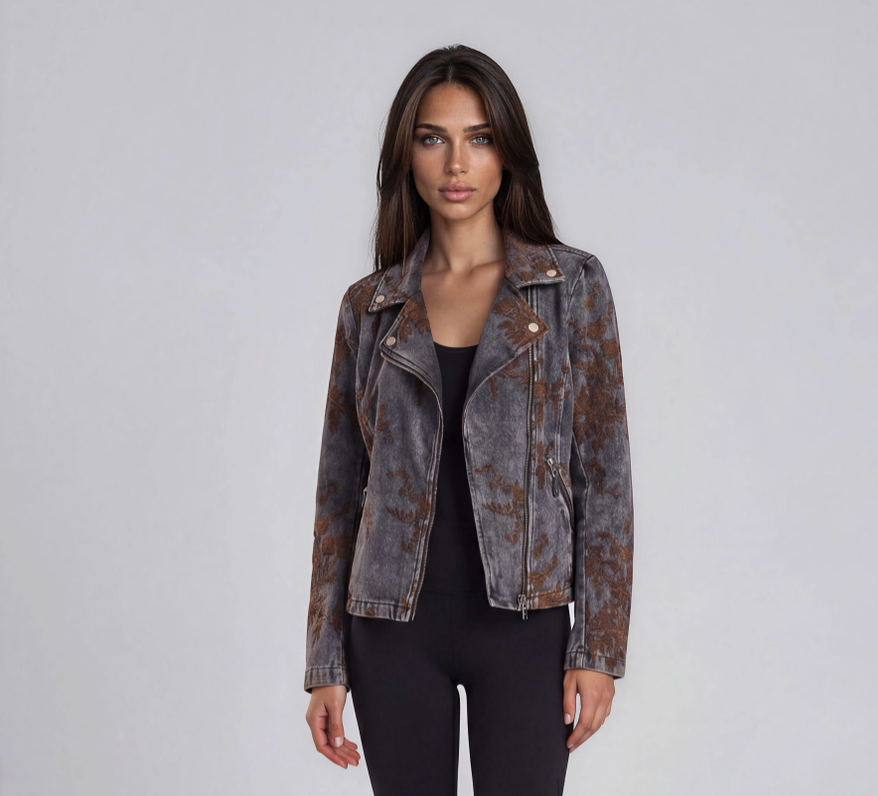 Burnout Velvet Denim Moto Jacket