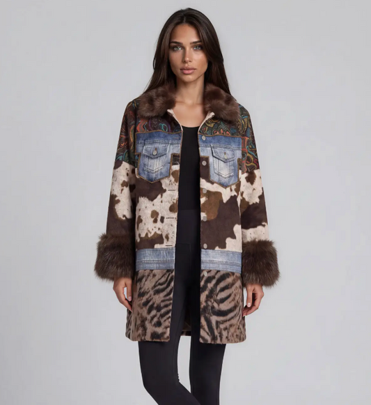 Mixed Media Faux Fur Statement Coat