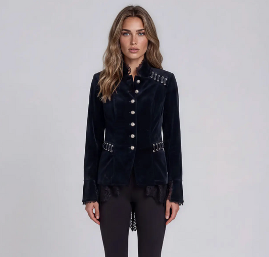 Navy Velvet Lace Peplum Jacket