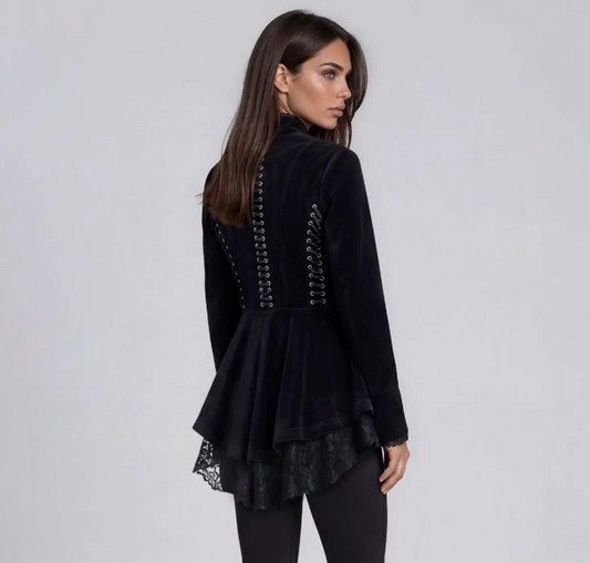 Navy Velvet Lace Peplum Jacket