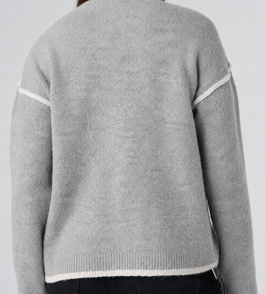 Long Sleeve Crewneck Sweater with Cream Tulip Hem
