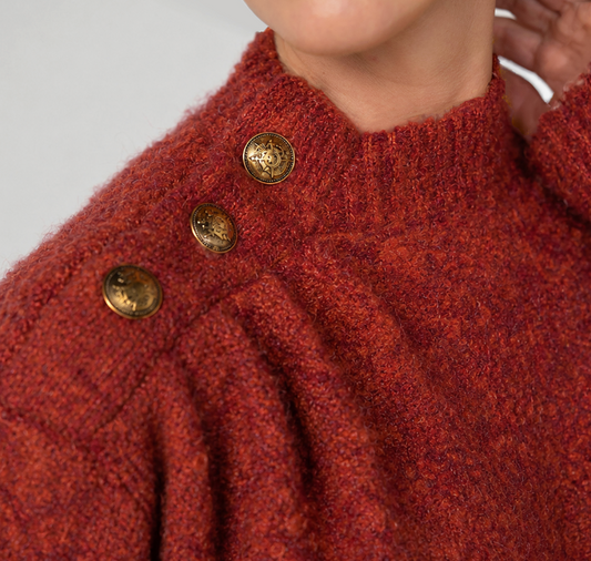Long Slv Mock Neck Sweater W Buttons