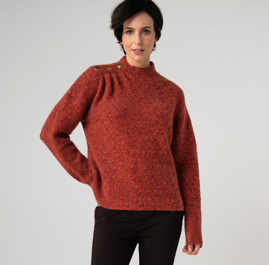 Long Slv Mock Neck Sweater W Buttons