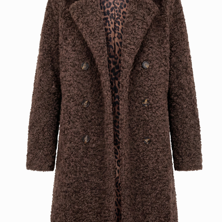Double Breasted  Brown Sherpa Coat