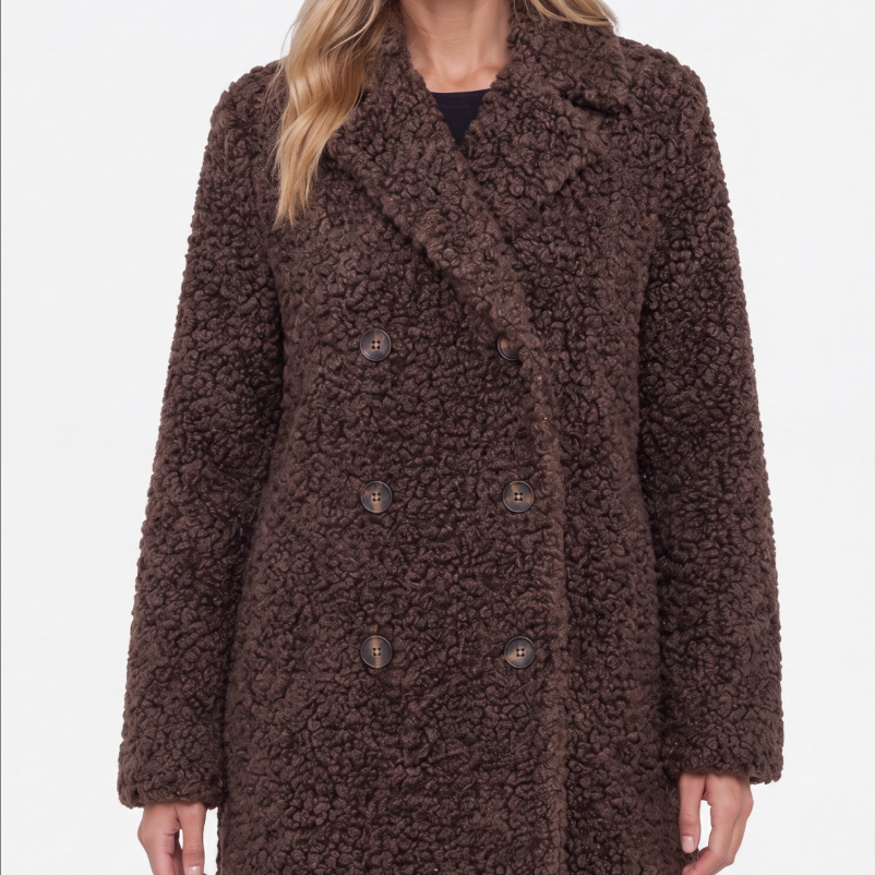 Double Breasted  Brown Sherpa Coat