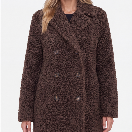 Double Breasted Brown Sherpa Coat