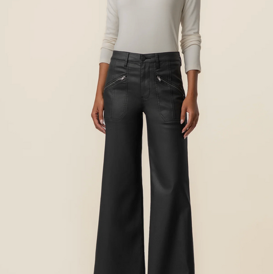 Meg Coated Zip Pocket Wide Leg