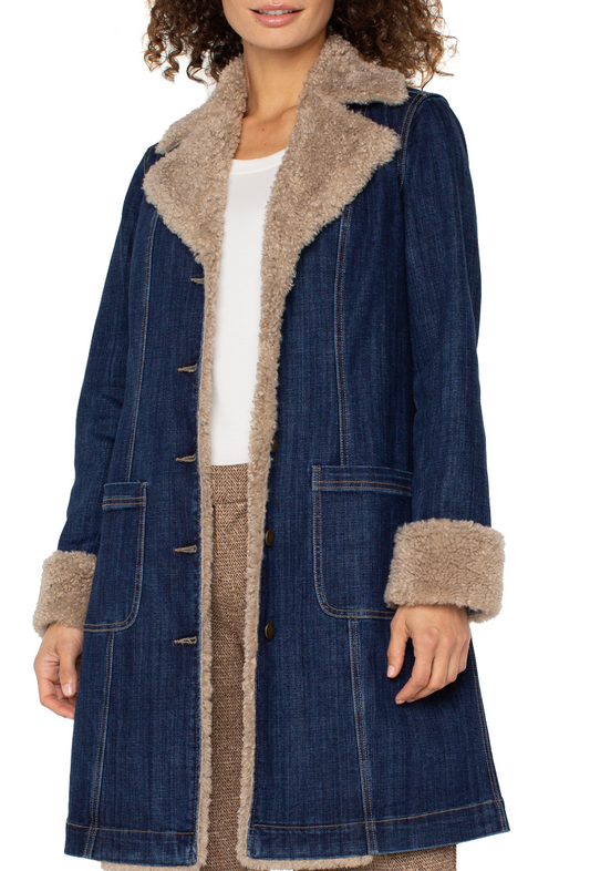 Sherpa Trimmed Notch Collar Jacket