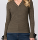 Long Sleeve V-Neck Knit Top W/ Ties