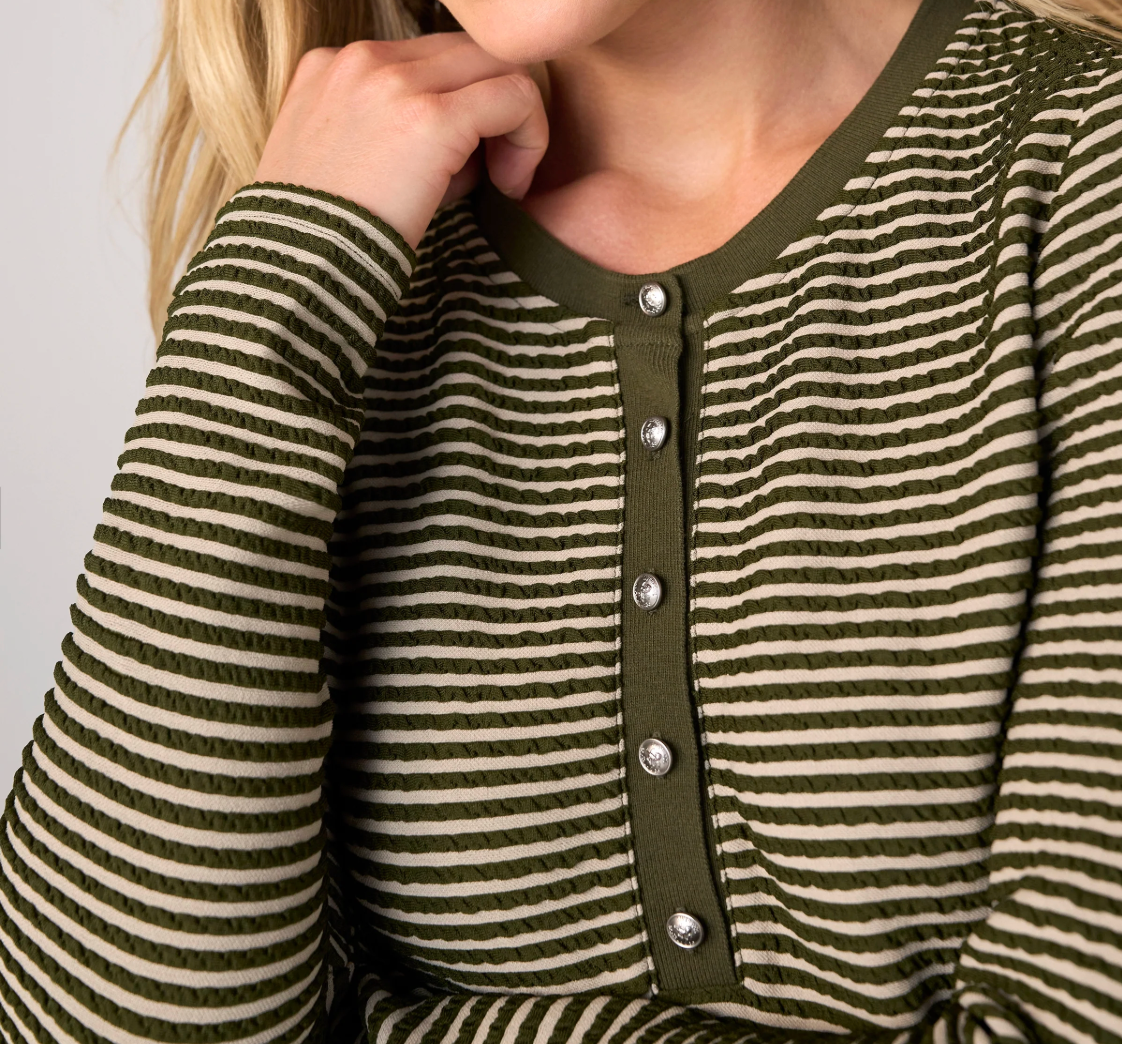 Long Sleeve Knit Henley Top W/ Sweater Trim