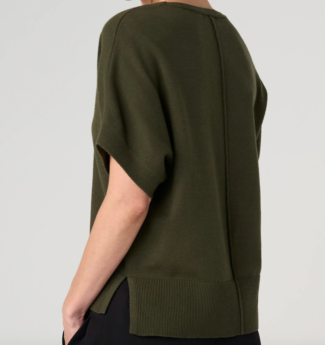 Short Sleeve V-Neck Dolman Popover Sweater W/ Step Hem
