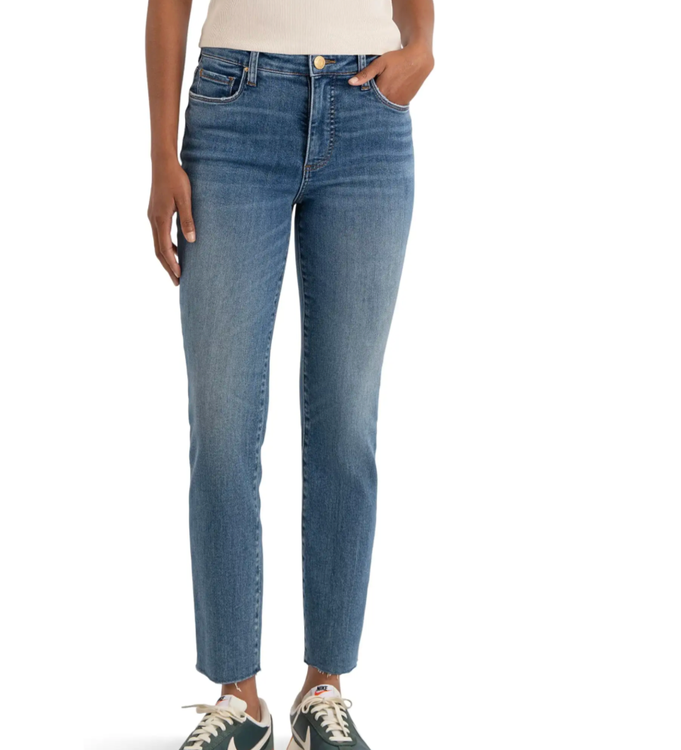 Kut from the Kloth Reese High Rise Fab Ab Ankle Straight Jean with Raw Hem