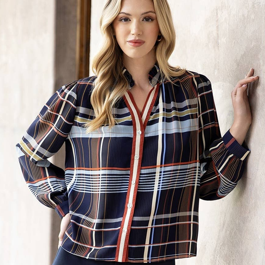 Plaid Long Sleeve Button Top