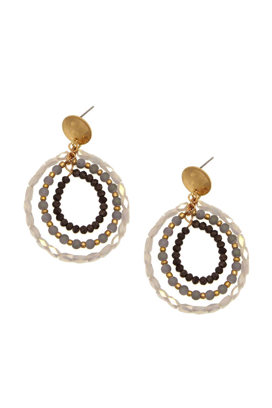 Ivory and Black Neutral Beaded Loop Post Earrings