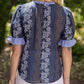 Navy Stripe Ruffle Detail Floral Printed Top