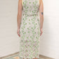 Striped Band Floral Crochet Midi Dress