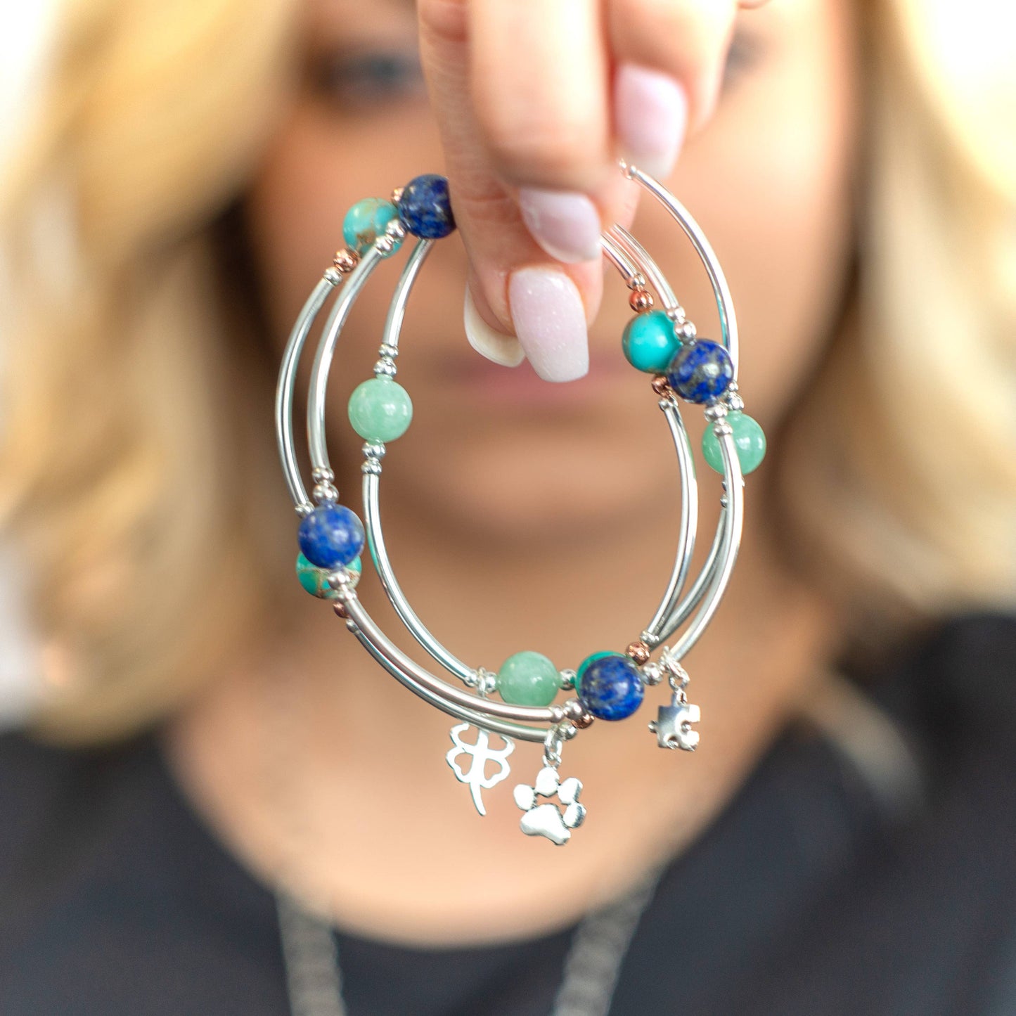 Charmed Aquamarine & Anchor 8mm Blessing Bracelet