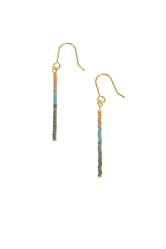 Aqua Long Bar w/ Aqua Beads Fishhook Earrings