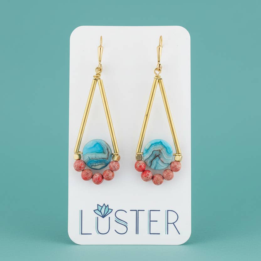 Gold Brass + Stone Lightweight Statement Unique Earrings