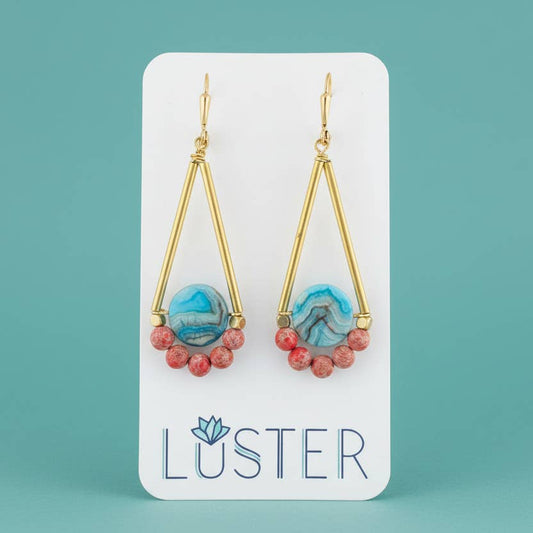 Gold Brass + Stone Lightweight Statement Unique Earrings