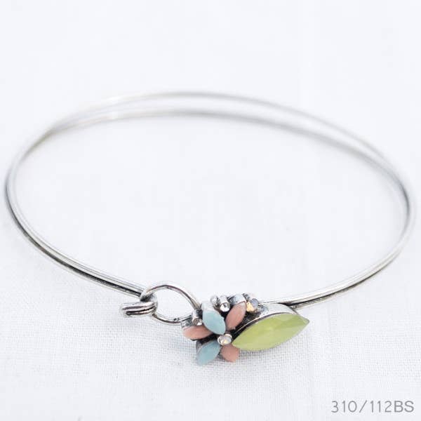 Silver Mutli Flower Latch Bangle