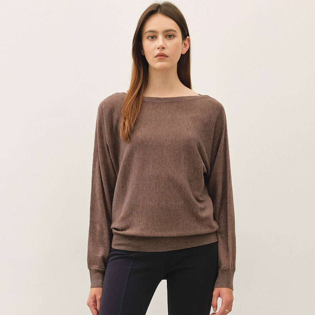 Dolman Sleeve Fine Gauge Boatneck Sweater