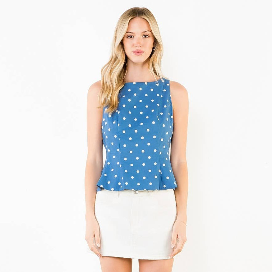 Polka Dot Boat Neck Panel Top