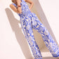 Border Print Button Front Jumpsuit with Belt