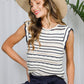 Textured Striped Scallop Edge Knitted Sweater Top