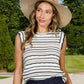 Textured Striped Scallop Edge Knitted Sweater Top