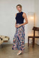 Sleeveless Printed Mixed Media Pleated Skirt Mock Neck Dress