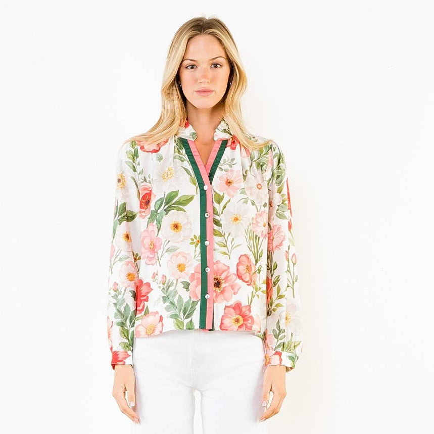 Button Front Top With Floral Print
