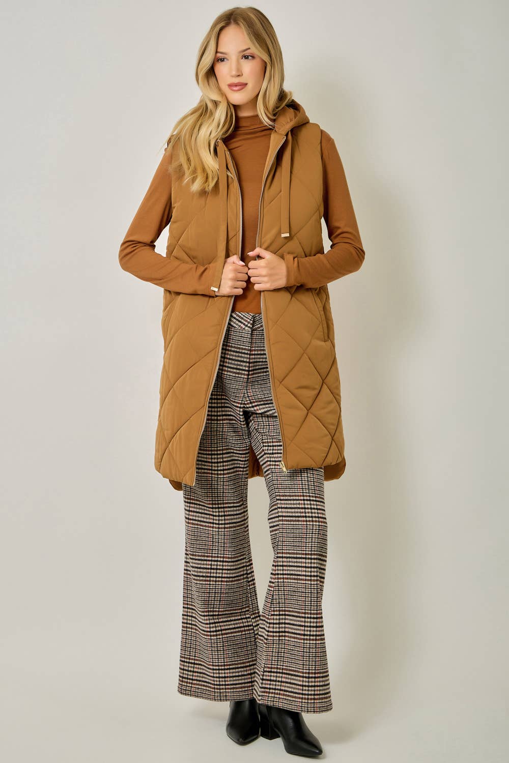 Quilted Puffer Long Hoodie Vest