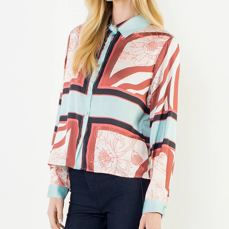 Satin Long Sleeve Pattern Top