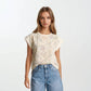 Floral Embroidery Print & Terry Mix Muscle Top - Butter
