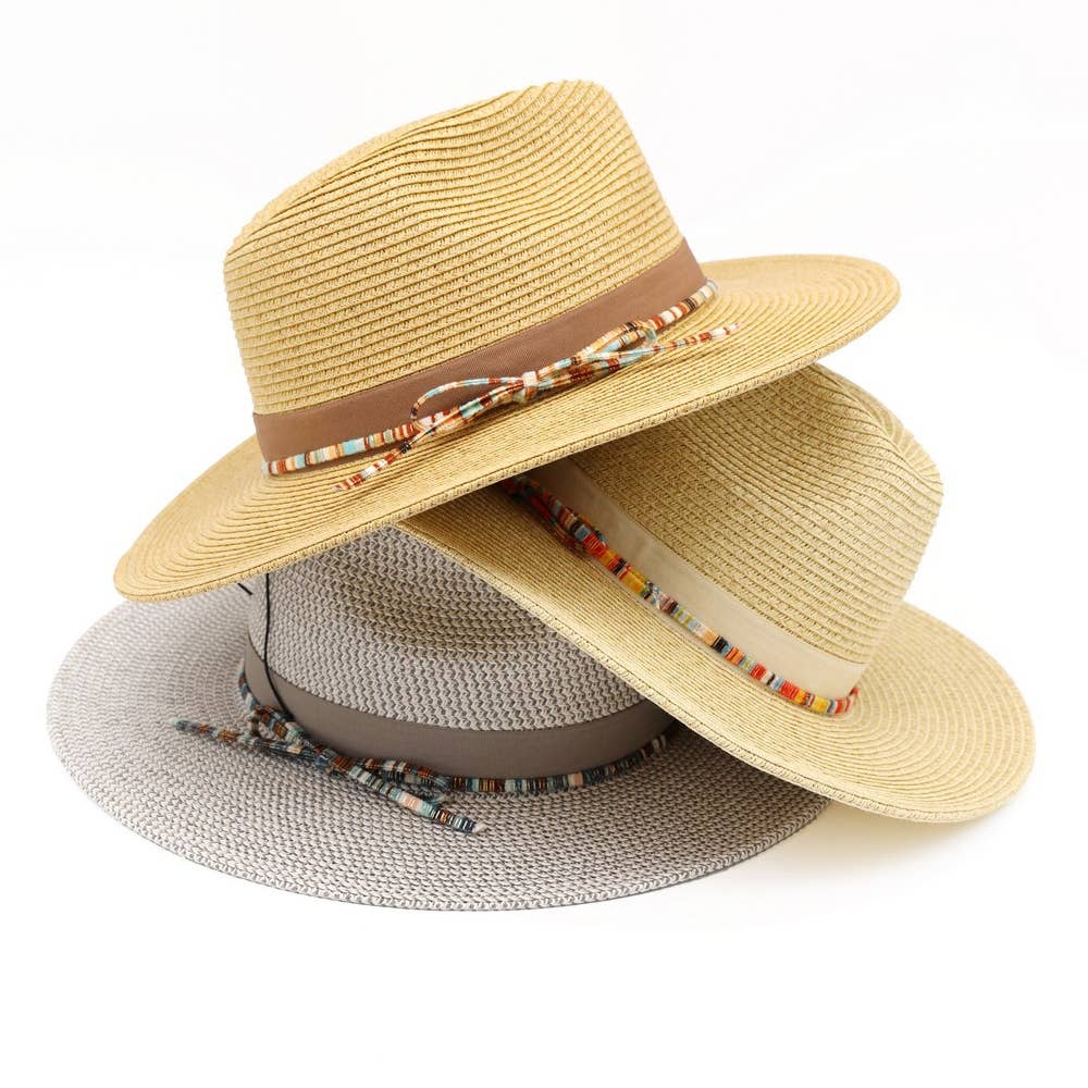 Gray Summer Straw Fedora Hat