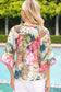 Tassel Front and Fringe Wide Sleeve Floral Top: Green