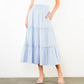 Blue Textured Striped Tiered Skirt