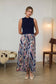 Sleeveless Printed Mixed Media Pleated Skirt Mock Neck Dress