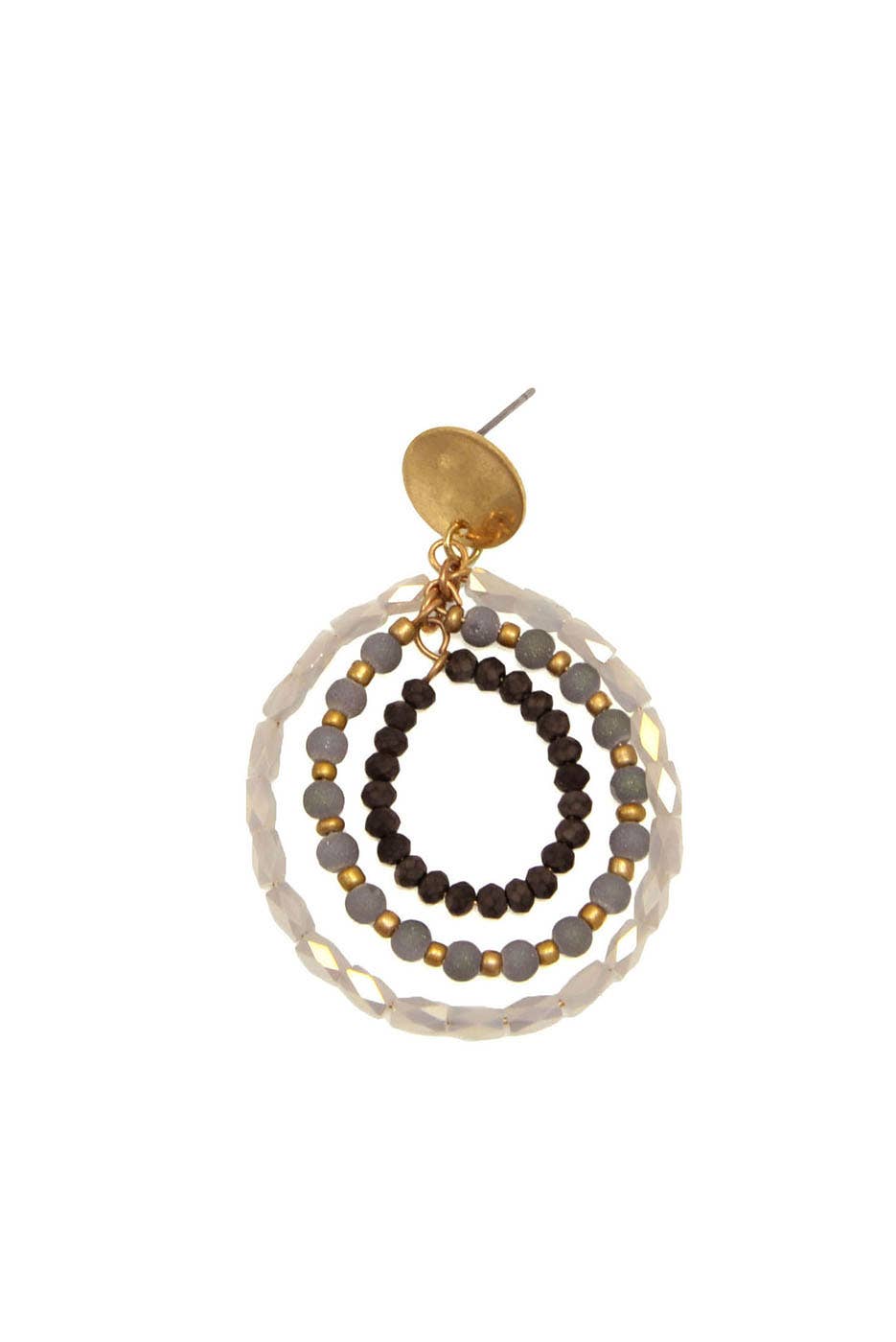 Ivory and Black Neutral Beaded Loop Post Earrings