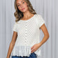 Eyelet Lace Ruffle Hem 100% Cotton Crochet Sweater